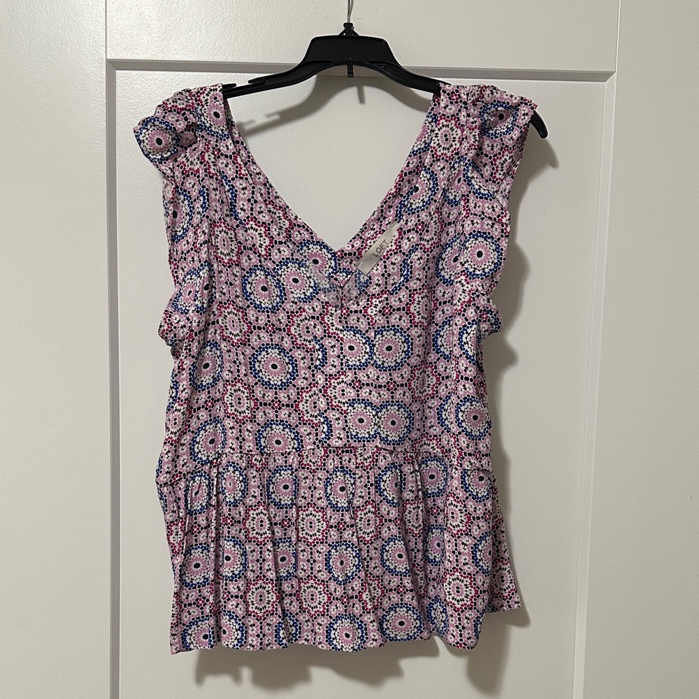 LOFT Pink and Blue Patterned Tank Top